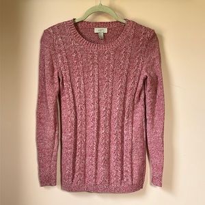 LOFT Marled Pink Cable Knit Crewneck Pullover Sweater Size XS